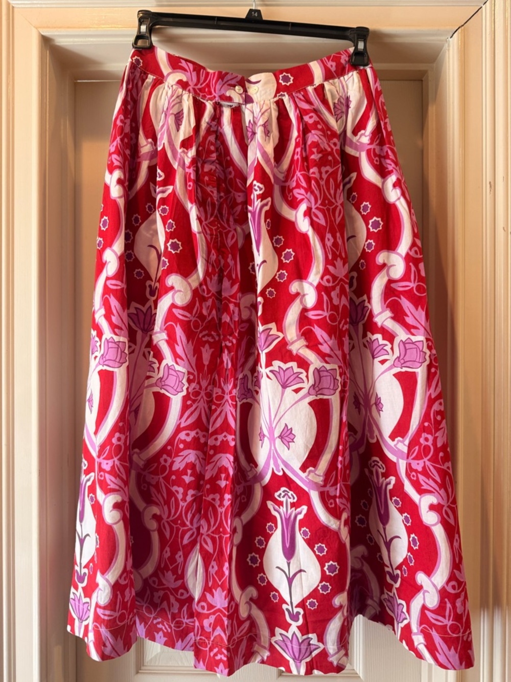 Beyond by Vera Red & Pink Printed Midi Skirt | Size L | Statement Summer Skirt - Picture 4 of 5